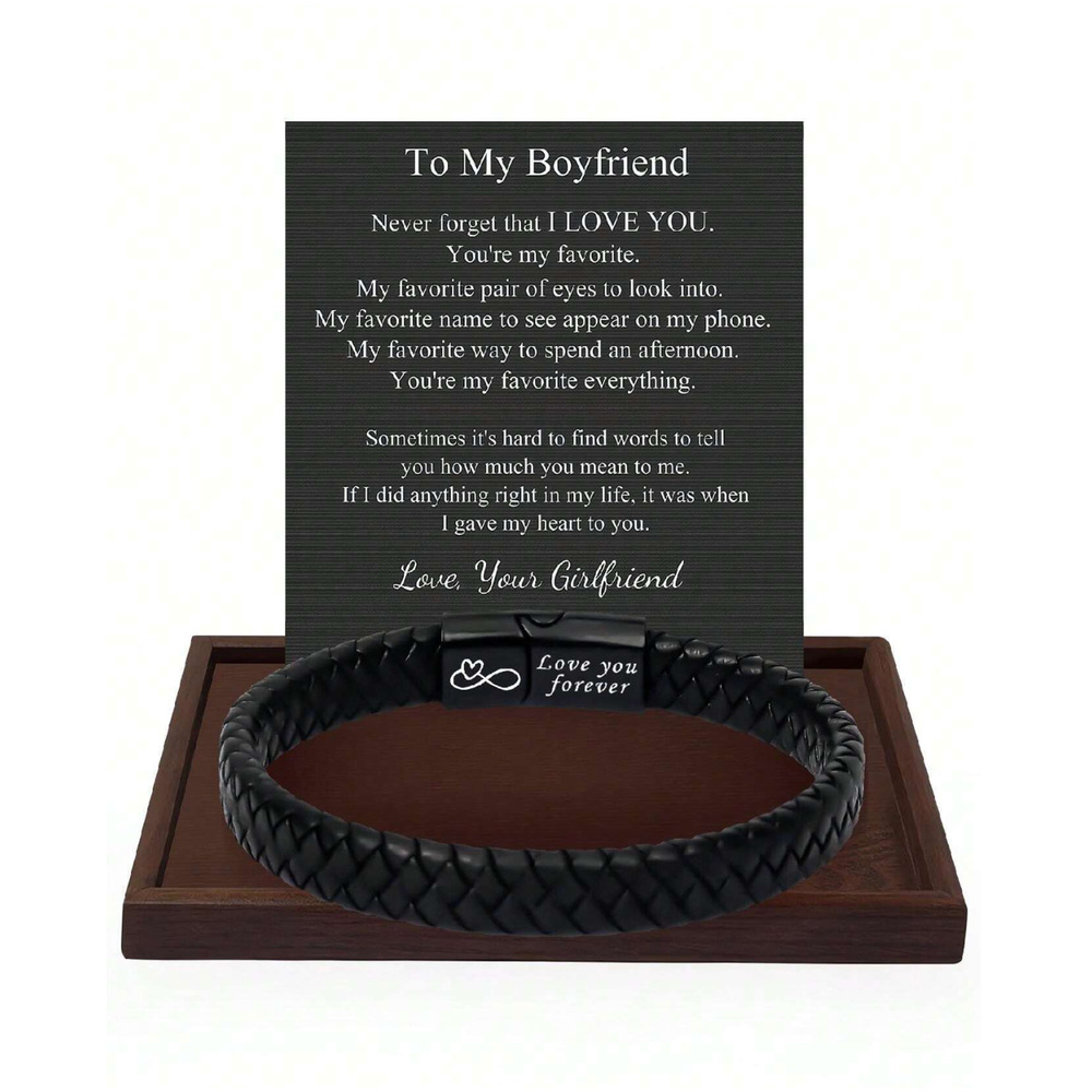 Perfect Gift for Boyfriend Black Braided Bracketw/Mag Clasp & Touching Note 8.5"
